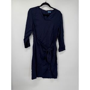 J.McLaughlin Ciara Dress Womens Small Dark‎ Navy Blue 3/4 Sleeve Tie Waist